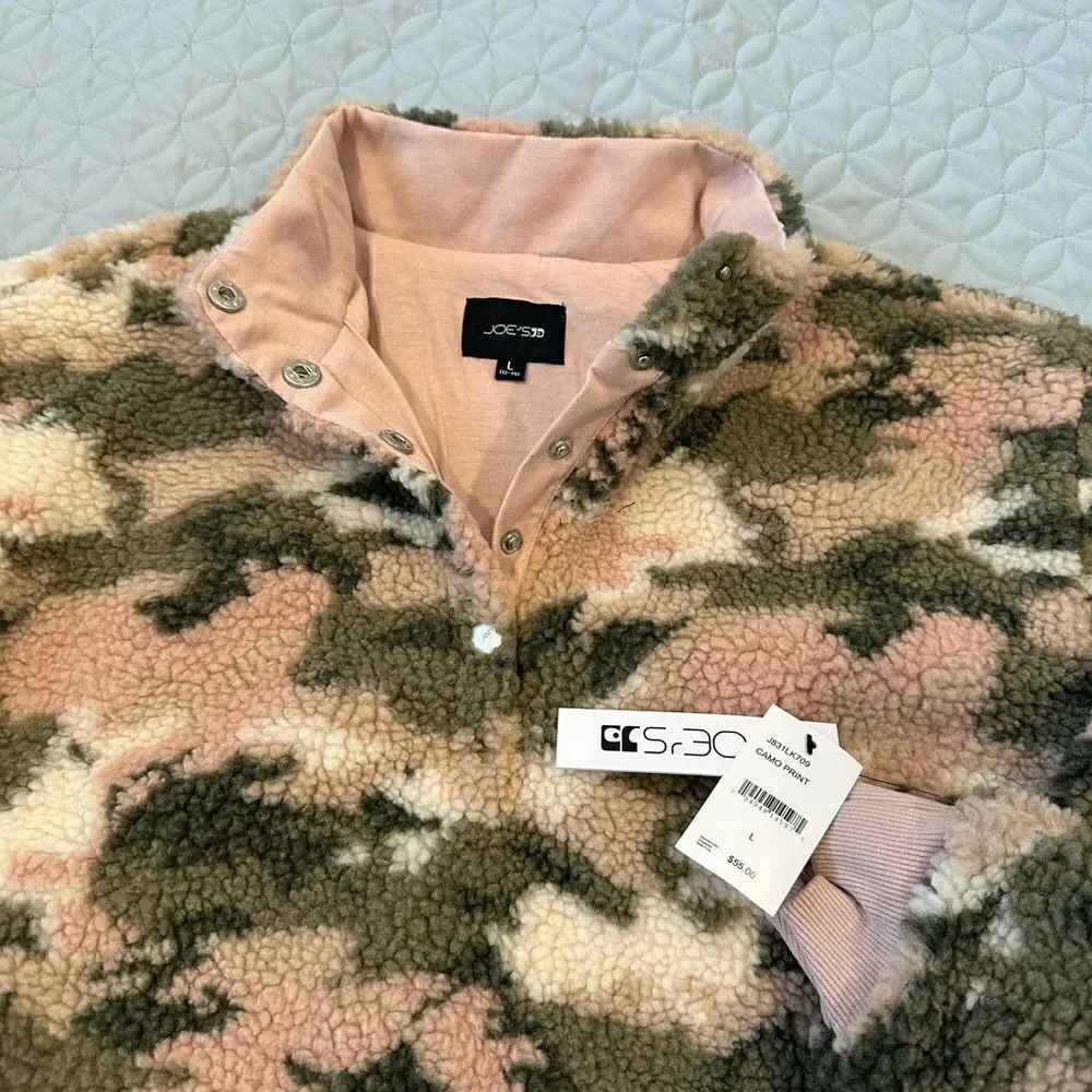 JOE'S JEANS girls pullover Sherpa in Pink/Green Camo Print, Size Large 12-14 NWT